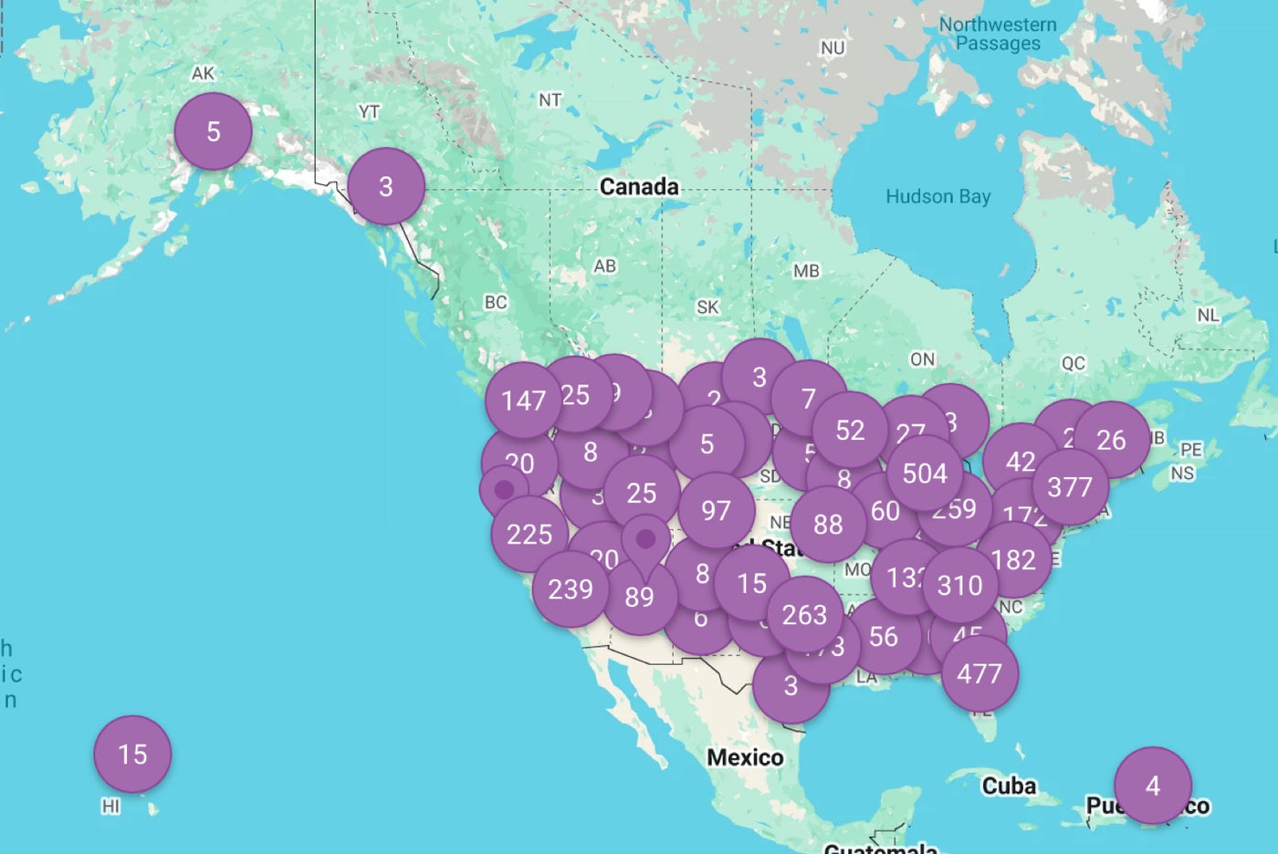 Map of dental and medical practices offering StellaLife across North America